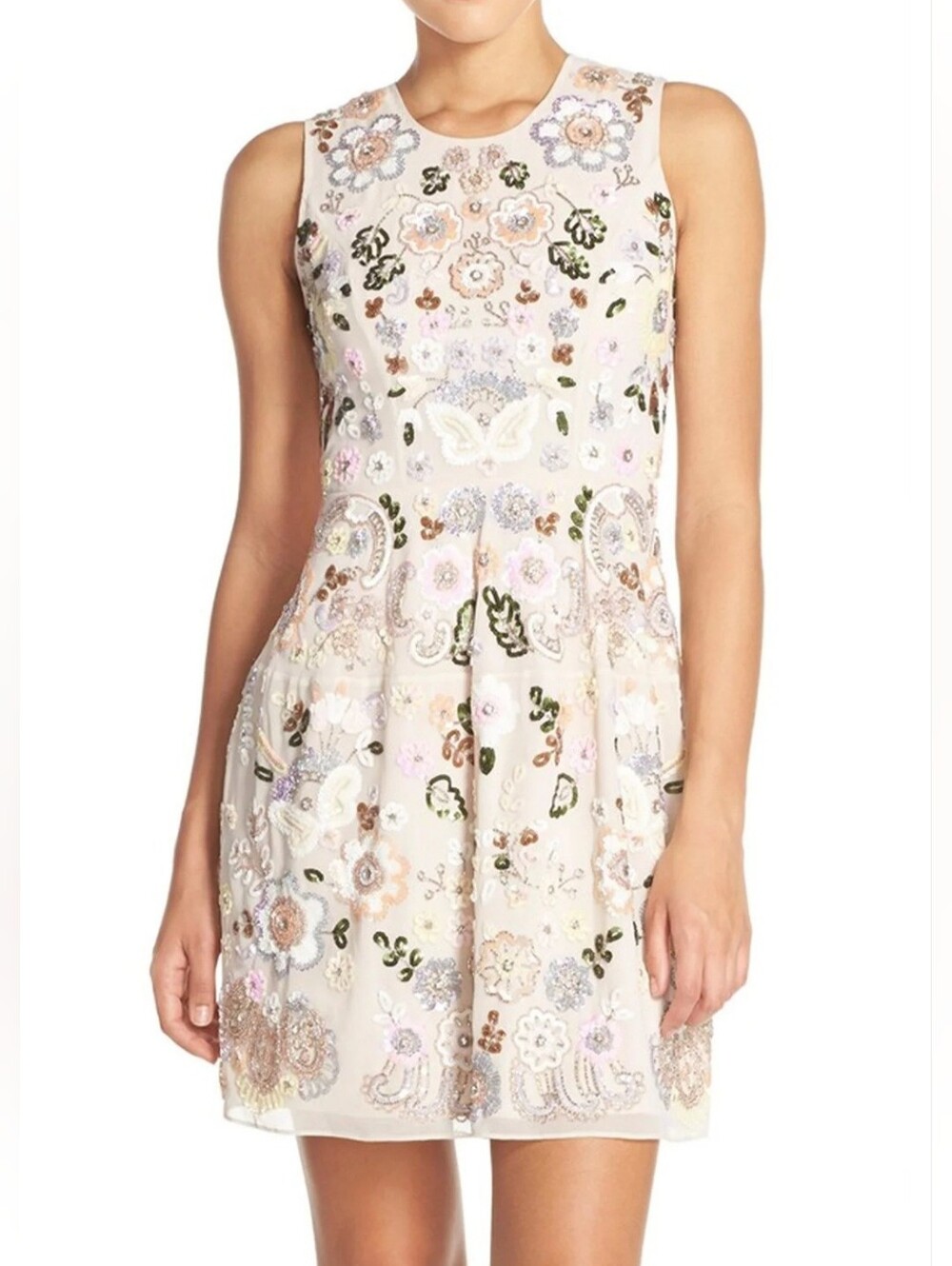 Needle & Thread Pale Pink Floral Embellished Mini Dress
